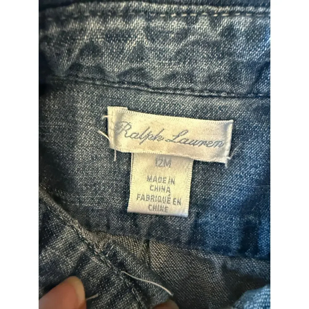 RALPH LAUREN Denim Jean Solid Button Down Shirt Infant Kids 12 months